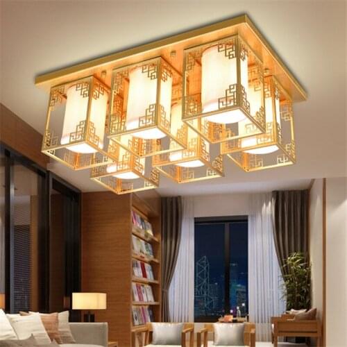 New Chinese ceiling lamp rectangular wrought iron living room lamp modern creative dining room lamp LED ceiling lights LO8917