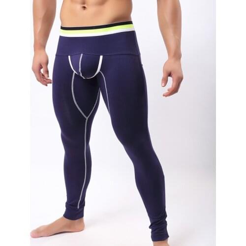 Sexy Mens Underwear Men Natural Cotton Long Johns Cozy U Convex Penis Bag Pajamas Men Leggings Thermal Pants Lounge Tights