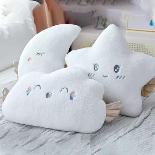 New White Cloud Moon Star Plush Pillow White Cloud Soft Cushion Bed Head Oad Decoration Angel Plush Doll toys Girl kids Gift
