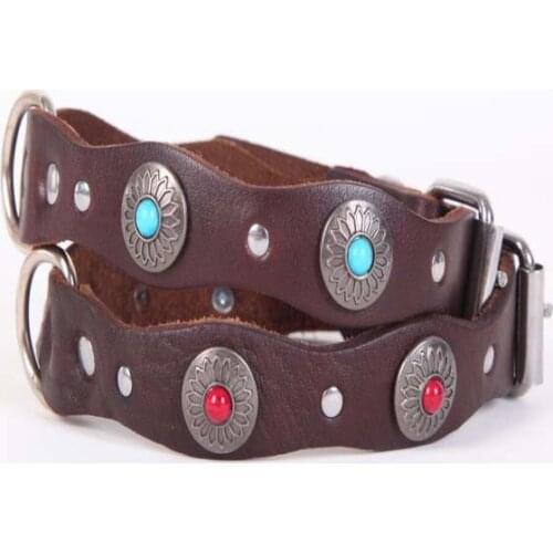 England Style Dog Collar Harness Basic Halter Harnesses Leather Diamante Pet Cat Art Collars Basic Leashes