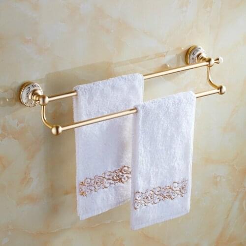Matte Champagne Gold&Crystal Towel Bar Double Layer Space Aluminum Towel Rack Bathroom Hardware Pendant Single Towel Rail 60cm