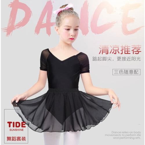 High Grade Ballet Black Short Sleeve Dance Leotard Skirt Set Girls Kids Children Ballet Girls Ballet Dress For Girl Gymnastics