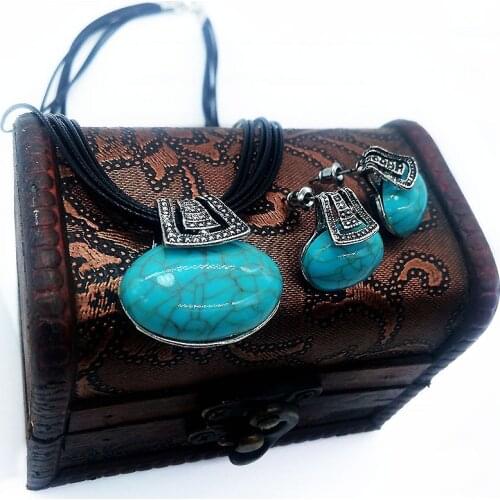 Jewelry Gift Necklace/Earrings Jewelry Sets Fashion Full Green Stones High Quality Rope Chains Vintage Women Dress Accessories