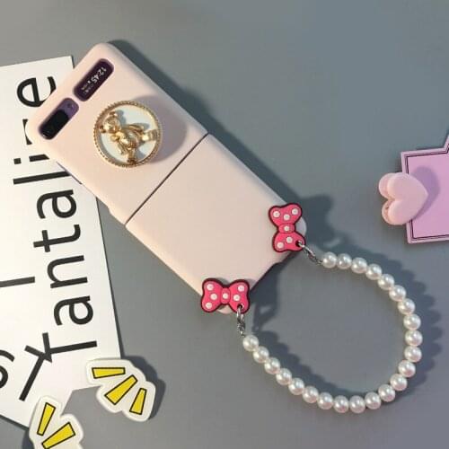 Pearl Hand Strap Bear for Samsung Z Flip Cover F7000 Cover for Cute Personalized Design Mobile Phone Case for Z Flip F7070 Cover