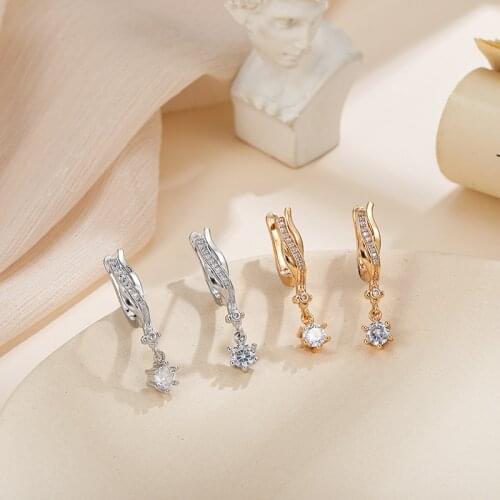 MAIKALE Simple Round Stud Earrings Multiple Cubic Zirconia Gold Copper Circle Korean Earrings for Women Party Jewelry Gifts