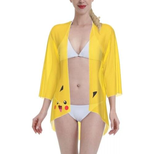 2021 Women Swimsuit Kimono Cardigan Anime Costume Pika Summer Bathing Suit blouse