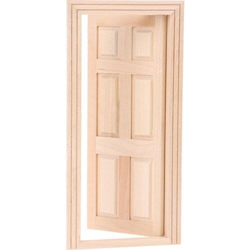 1/12 Dollhouse Miniature 6 Panel Interior Wooden Door DIY Wood Color