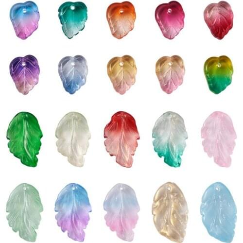 1 box Colorful Glass Charms Pendant Transparent Spray Painted with Glitter Powder Butterfly Wing Leaf for DIY Jewelry Making