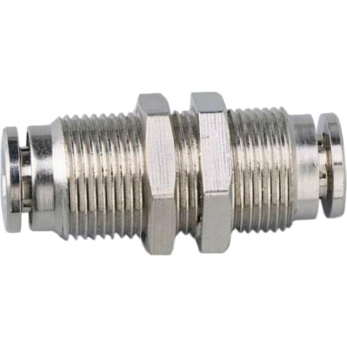 2PCS Brass Nickel Plated Pneumatic Air Push In Quick Fitting Bulkhead Union Connector