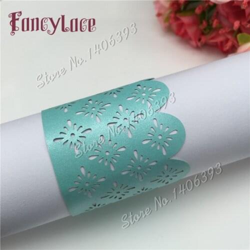 50Pcs/lot Pearlescent Paper Lace Flower Napkin Ring Wedding Party Serviette Table Decoration Accessories Banquet Dinner Decor