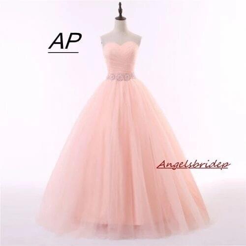 ANGELSBRIDEP Ball Gowns Vestidos De 15 Anos Quinceanera Dress 2021 Sexy Pink Tulle Floor-length Simple Design Debutante Gowns