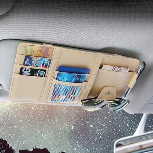Car Ticket Card Organizer Storage Bag For Car Sun Visor Mount PU Leather Pocket Pen Holders In Car Accessories Automobile Pouch