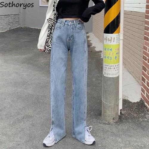 Jeans Women Spring Trendy Buttons Slim Cool Retro Vintage Chic Ulzzang Side-slit Denim Leisure Streetwear High Waist Simple New