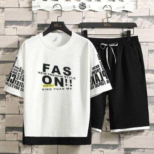 Harajuku Printed Short Sleeve Set Men 2021 Summer New Trend Street Hip Hop Shorts Sets Mens Fashion Casual Tracksuit 2 Piece