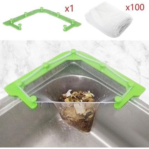 Kitchen Sink Hanging Net Rack Filter Net Sets Triangular Drain Rack Garbage Bag Holder Suction Cup Rubbish Trash Storage Bags