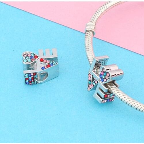 Leabyl Fashion Multicolor Love Heart Crystal Charms fit Bracelet Bangle Colorful Crystal Bead for Women Girl Couple DIY Jewelry