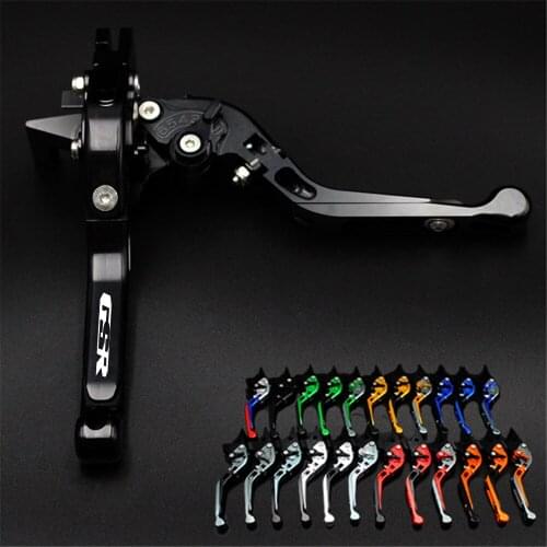 Logo(GSR) Blue+Titanium CNC Folding Extendable Motorcycle Brake Clutch Levers For Suzuki GSR400 2008 2009 2010 2011 2012