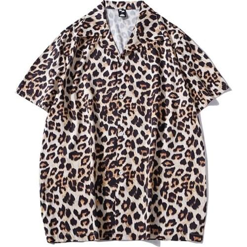 2021 Summer Hot Sell New Men Vintage Beach Shirt Fashion Leopard Short Sleeve Hawaiana Shirts Mens Oversized Casual Tops Koszula