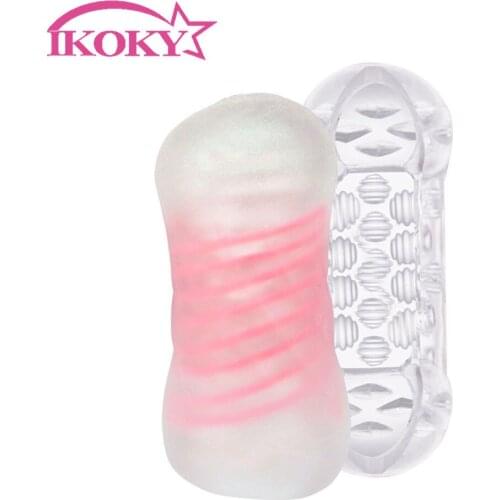 IKOKY Spiral Suck Male Masturbators Aircraft Cup Red Ball Massage Jelly Vagina Real Pussy Hole Channel Penis Stimulating