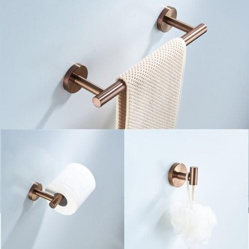 3-Pieces Rose gold Bathroom Hardware Set 304 Stainless Steel Wall Mounted Towel Bar Toilet Paper Holder Robe Hooks CN(Origin)