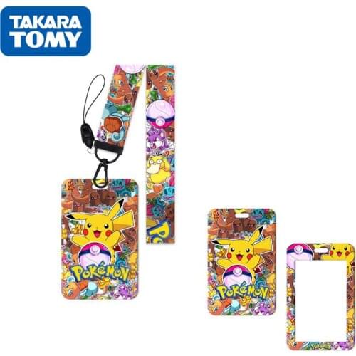 Takara Tomy Pokemon Cute Cartoon Card Set Anime Surrounding Pikachu Student Lanyard Role-playing Give Children Birthday Toy Gift