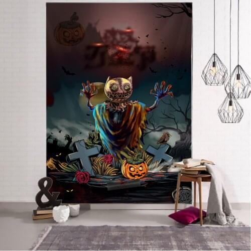 Halloween Ghost Doll Doll Party Tapestry Wall Hanging Witch Flaming Pumpkin Pattern Tapiz Witchcraft Tapestry Party Decor Mural