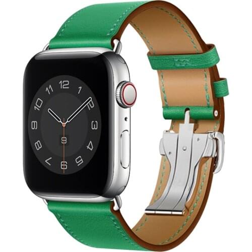 Newest Stainless Steel Single Tour Deployment Buckle leather band for apple watch 6 5 4 3 2 1 smart watchbands iwatch 38mm 42mm