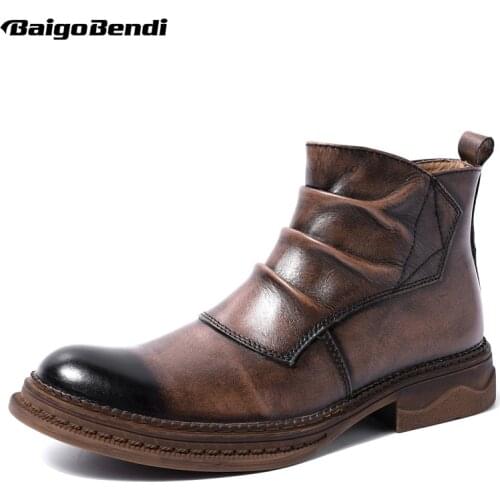 LOVE THESE BOOTS! Handsome Man Luxery Fold Ankle Boots Winter Trendy Boots Wrinkle Leather Shoes Business Man Must Have