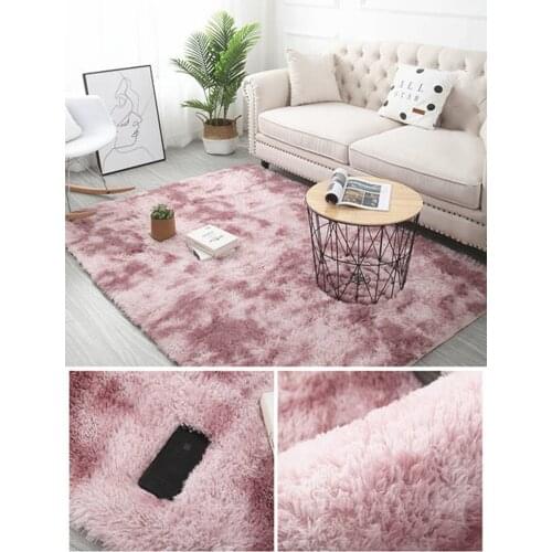 Pink carpet living room decoration with fluffy square rug faux fur rug childrens room bedroom plush rug furry rug modern mat