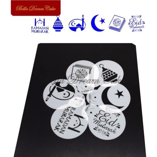 6pcs/set Eid Mubarak Cookies Stencil Festival Stencils Template Party Cake Mold Cake Decorating Tool Coffee Stencil Bakeware