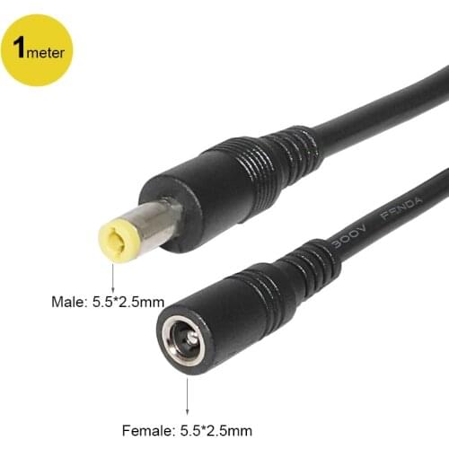 12V Power Extension Cable 1m 5.5*2.5 5.5*2.1mm Connector 18AWG DC Power Cord for CCTV Security Camera LED Strip Radio Printer