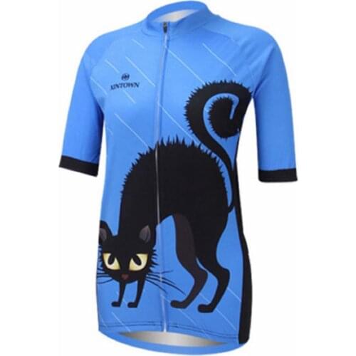 XINTOWN Women Cycling Jersey Shirt Tops Bike Team Summer Short Sleeve Blue Bicycle Jersey mtb Shirts Top Ropa Maillot Ciclismo