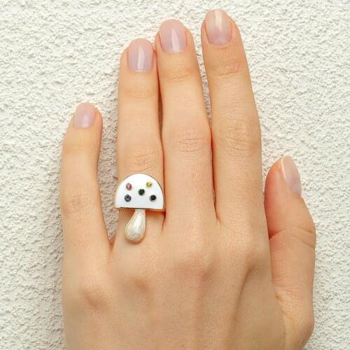 90s Aesthetic Rainbow Crystal Mushroom Rings For Women Metal Punk Hip Hop Vintage Goth Rings Charms Y2k Jewelry Gifts 2021