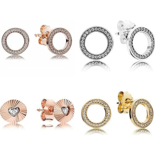 925 Sterling Silver Earring Sparkling Circular Forever Crystal Stud Earrings For Women Wedding Gift Fashion Jewelry