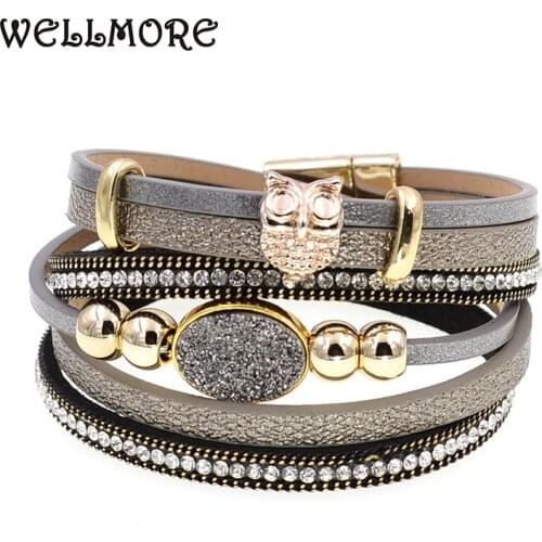 WELLMORE two Layer leather bracelet fashion beaded bracelets charm bracelets for women Trendy Bohemian bracelet femme wholesale