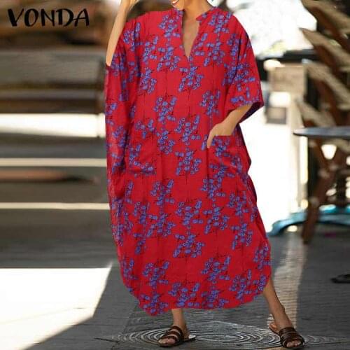 S-5XL Women Dress Vintage Long Sleeve Irregular Long Dress 2021 VONDA Female Casual Loose Floral Printed Vestidos Robe Femme 5XL
