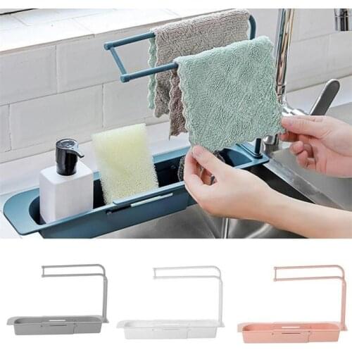 1 pcs Telescopic Sink Shelf Soap Sponge Drain Rack Storage Basket Faucet Holder Adjustable Bathroom Holder Sink For Home Kitchen