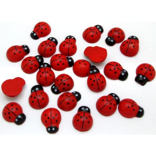 100Pcs 12x15mm Red Wood Beetles Decoration Crafts Flatback Beads Cabochon Scrapbook DIY Embellishments Accessories Buttons