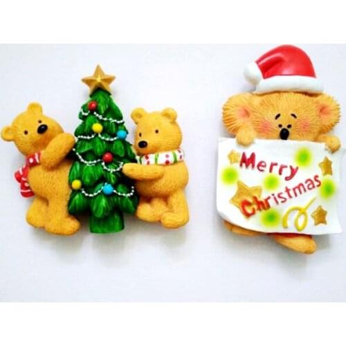 2 Pcs/lot Happy New Year 3D Christmas tree two bears fridge magnets high-grade resin creative home decortion magnetic sticker