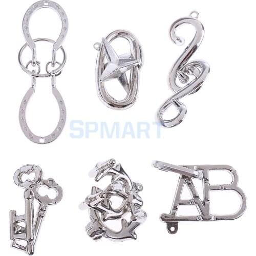 6Pcs/Set Chinese Ring Metal Wire Puzzle IQ Disentanglement Magic Brain Teaser Puzzles Game for Kids Adults Educational Toy Gift