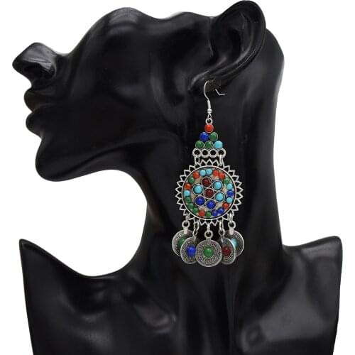 Afghan Bohemian Jhumka Coin Tassel Oxidized Drop Dangle Indian Earrings color for Women Mexico Gypsy Tribal Vintage Jewelry