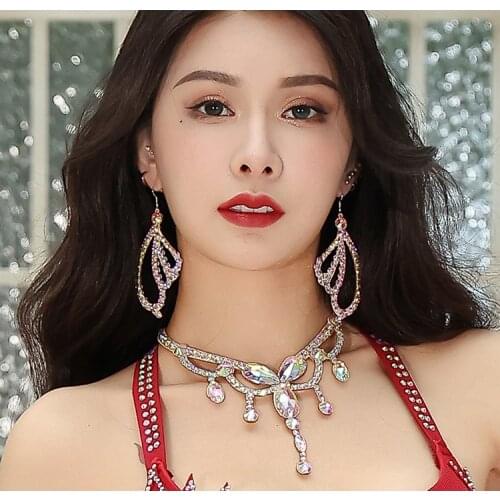 Belly Dance Jewelry Costume Accessory Dancing Earring Sparkling Crystal Rhinestone Shine Perforamnce Show Wear Bling Bling Set