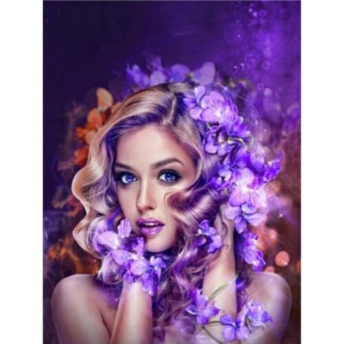 5d beauty diamond mosaic embroidery purple hair girl painting by numbers rhinestone wall sticker daimond drawing art needlework