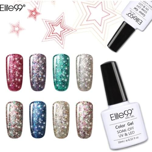 Elite99 10ML Soak Off Starry Gel 3D Effect UV LED Glitter Nail Polish Manicure Bling Gel Varnish Polish for Nail Design 30Colors