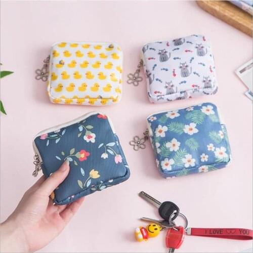 Cute Creative Girls Sanitary Cotton Canvas Storage Bag Portable Change Headset Napkins Cosmetics Zipper Storage Bag