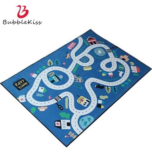 Bubble Kiss Cartoon Blue Carpets for Living Room Home Train Track Pattern Baby Play Area Rugs Cute Anti-Slip Bedroom Rug 2021