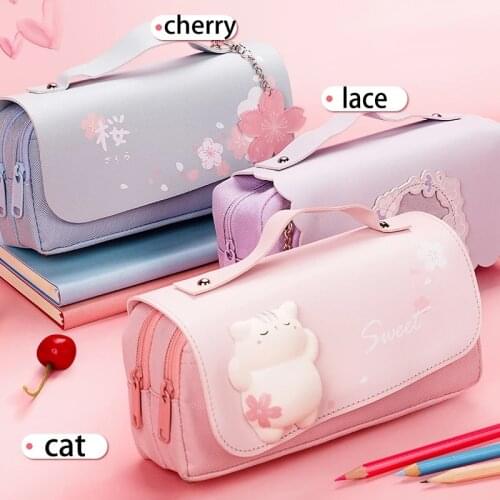 Kawaii Large Pencil Case Stationery Storage Bags Canvas Pencil Bag Cute Pencil Bag School Supplies Girl Gift School Stationery