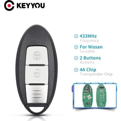 KEYYOU 2 Buttons Car Keyless Go Smart Remote Key 433Mhz 4A Chip For Nissan Juke Qashqai X-Trail TIIDA SYLPHY J10 J11 2012-2020