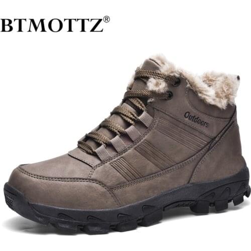 Leather Winter Men Boots Waterproof Warm Fur Snow Boots Men Outdoor Winter Work Casual Shoes Military Combat Rubber Ankle Boots