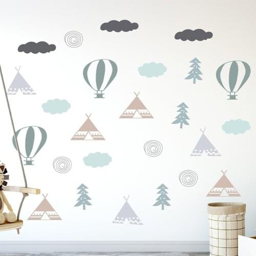 Creative Hot Air Balloon Clouds Tents Wallpaper Kids Bedroom Decorative Stickers Childrens Living Room Wall Decal